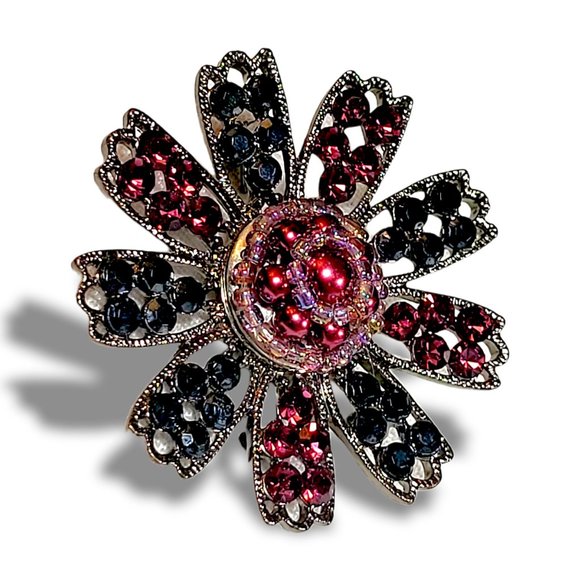 Vintage Reproduction Purple Stone Floral Cushion Brooch - Picture 4 of 5